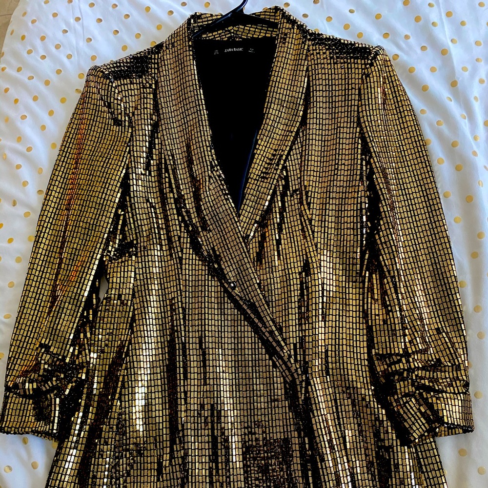 Zara gold metallic blazer dress